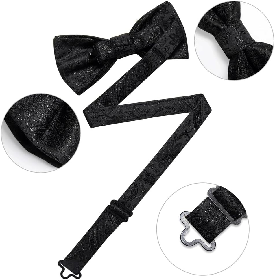 Solid Bowtie Classic Paisley Pre-tie Bow Tie Pocket Square Cufflinks Set for Shirt Acessories