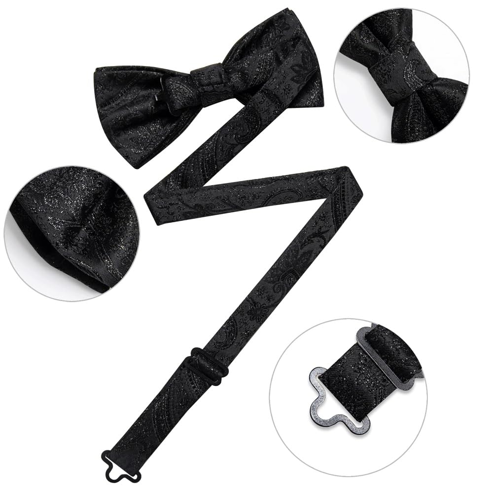 JFDBGU Solid Bowtie Classic Paisley Pre-tie Bow Tie Pocket Square Cufflinks Set for Shirt Acessories Bowtie