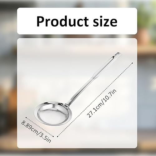 Miniatura 2 de Colador de malla fina de acero inoxidable - Cuchara skimmer con asa, tamiz de malla para cocina, 10.6 pulgadas