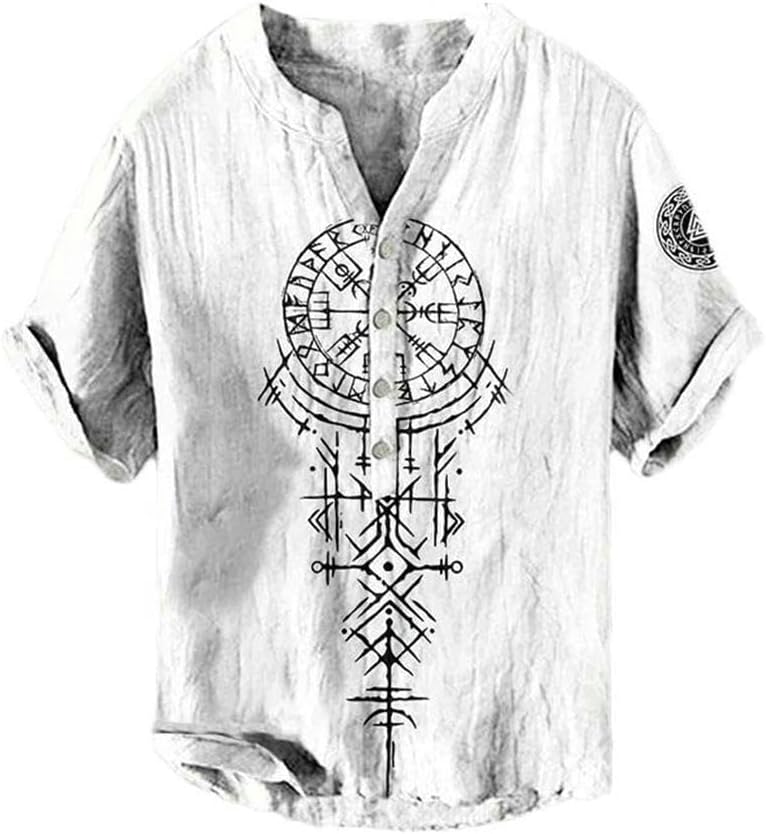 Spring and Summer Men's Shirts Stand Collar Casual Hawaiian Style Shirts Men's Tops Linen Ethnic Style V-Neck