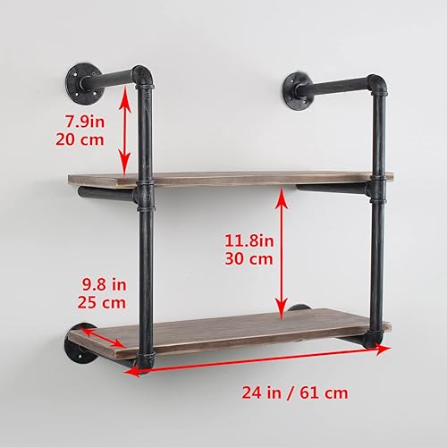 Miniatura 2 de MBQQ, Estantes de tubería industrial con madera, estante de montaje en pared rústico, estantería de metal colgada, estantería flotante de