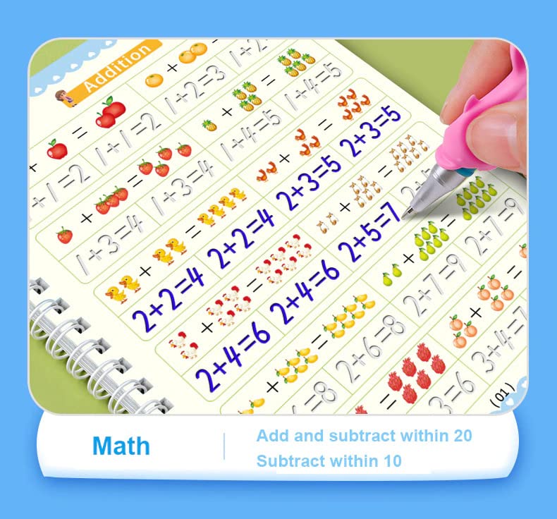 Image of VGRASSP Magic Practice Copybook For Preschoolers, Number & Letter Tracing Book (4 Book + Pen + 10 Refill + Grip)
