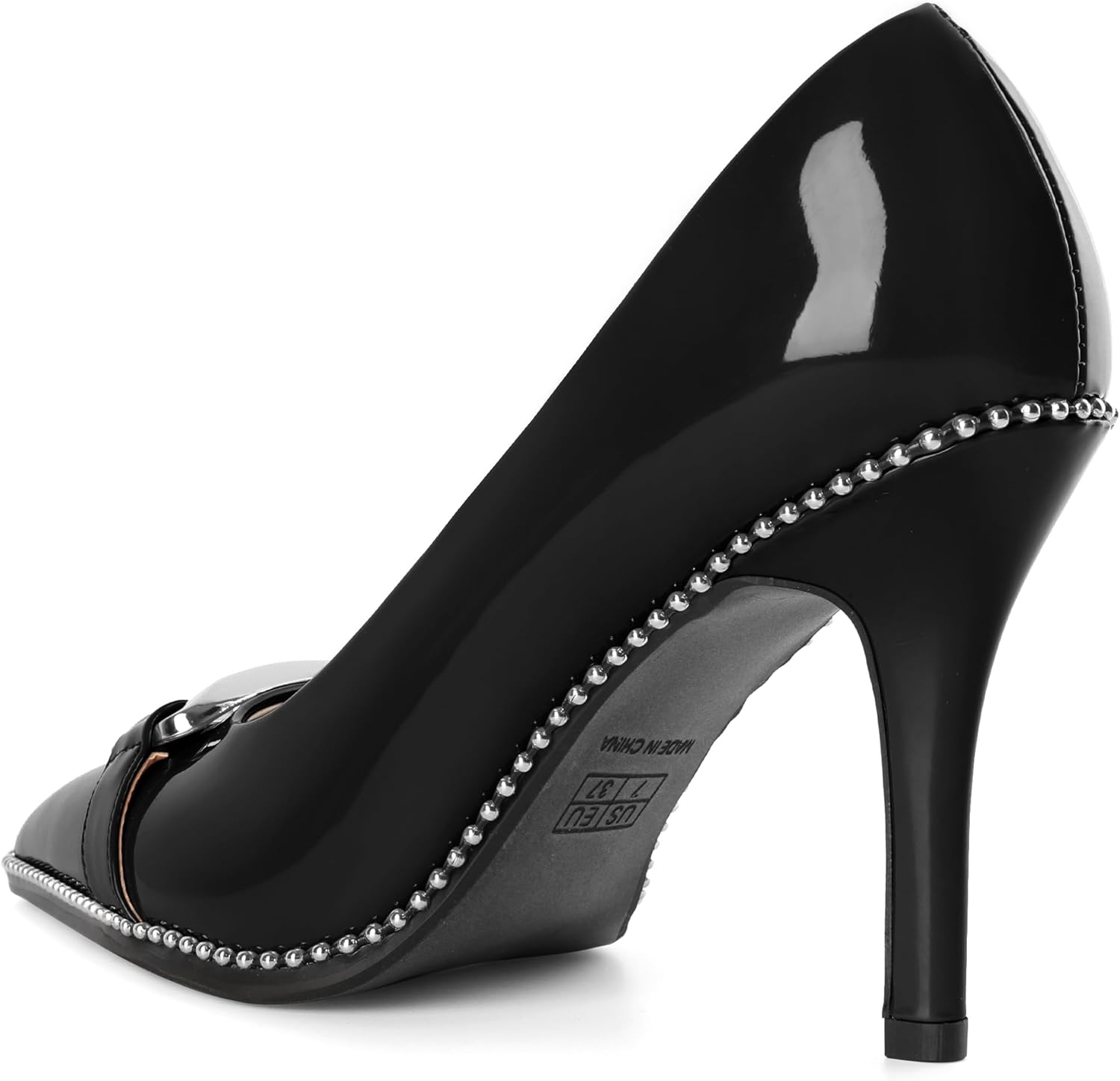 Zamikoo Women Beaded Pumps Fashion High Heels Pointed Toe Pumps Stiletto Patent Leather Dress Shoes for Wedding Party Shoes 3.5 Inch