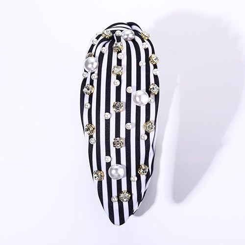 Vista 8 de mokkia Diademas anudadas de perlas de cristal para mujer, diadema con diamantes de imitación, diademas adornadas con cuentas de cristal brillante