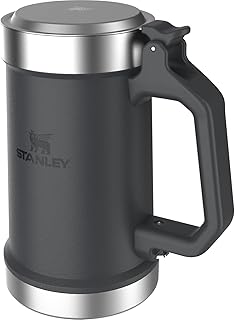 Classic Bottle Opener Beer Stein 24 oz | Flip Up Lid and Heavy Duty Handle with Built In Bottle Opener | Insulated Stainless Steel Beer Mug | BPA-Free | Black 2.0