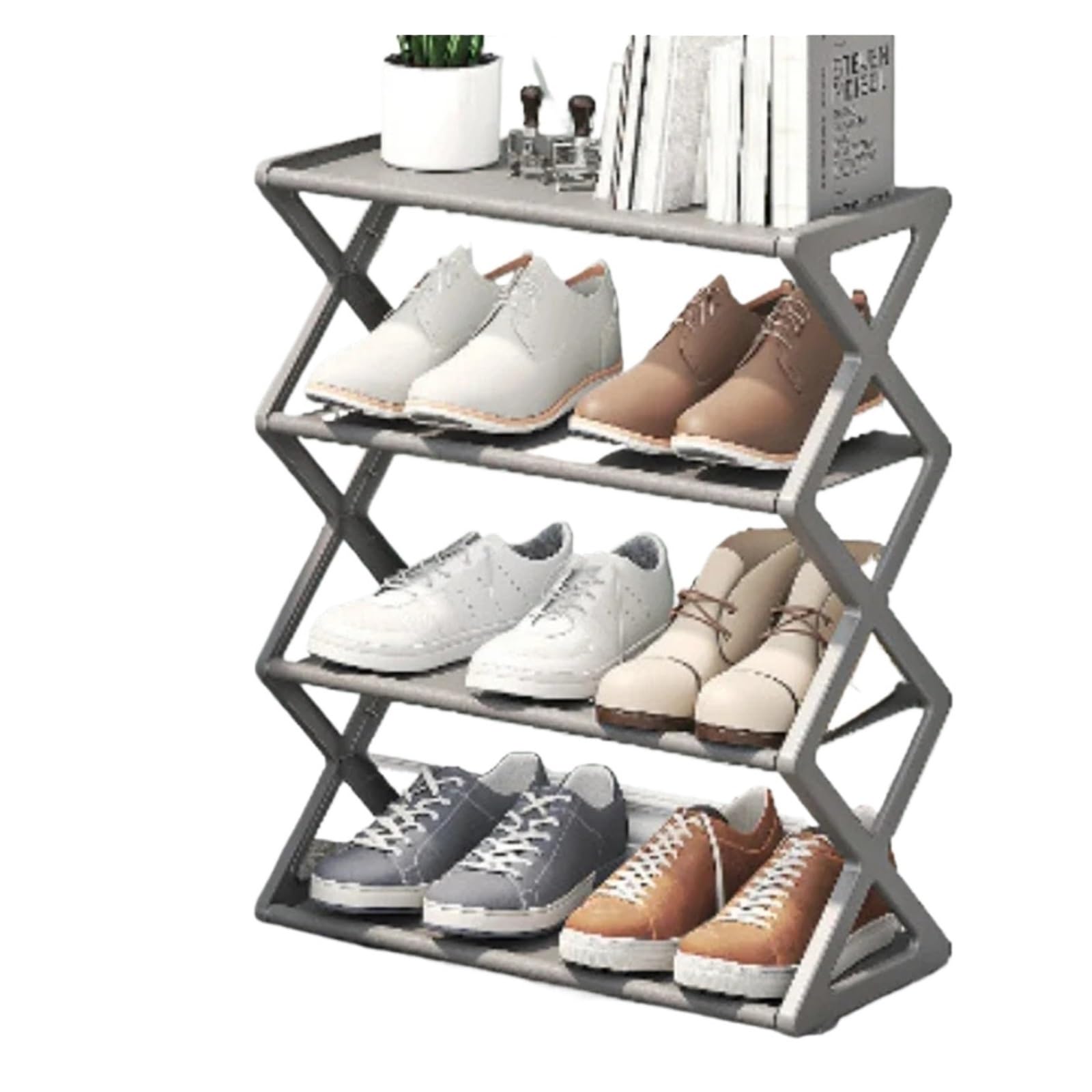 Étagère à chaussures pliable X-SD avec assemblage facile portable