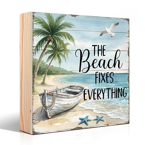 The Beach Fixes Everything Wooden Box Sign, Winter Beach Home