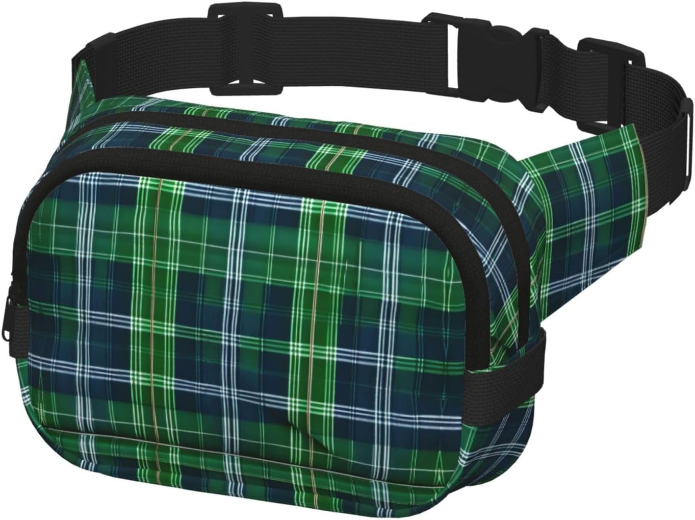 Blue Scottish Tartan print Large Fanny Packs for Women Cute Cross Body Waist Bag Fashionable Fanny Pack