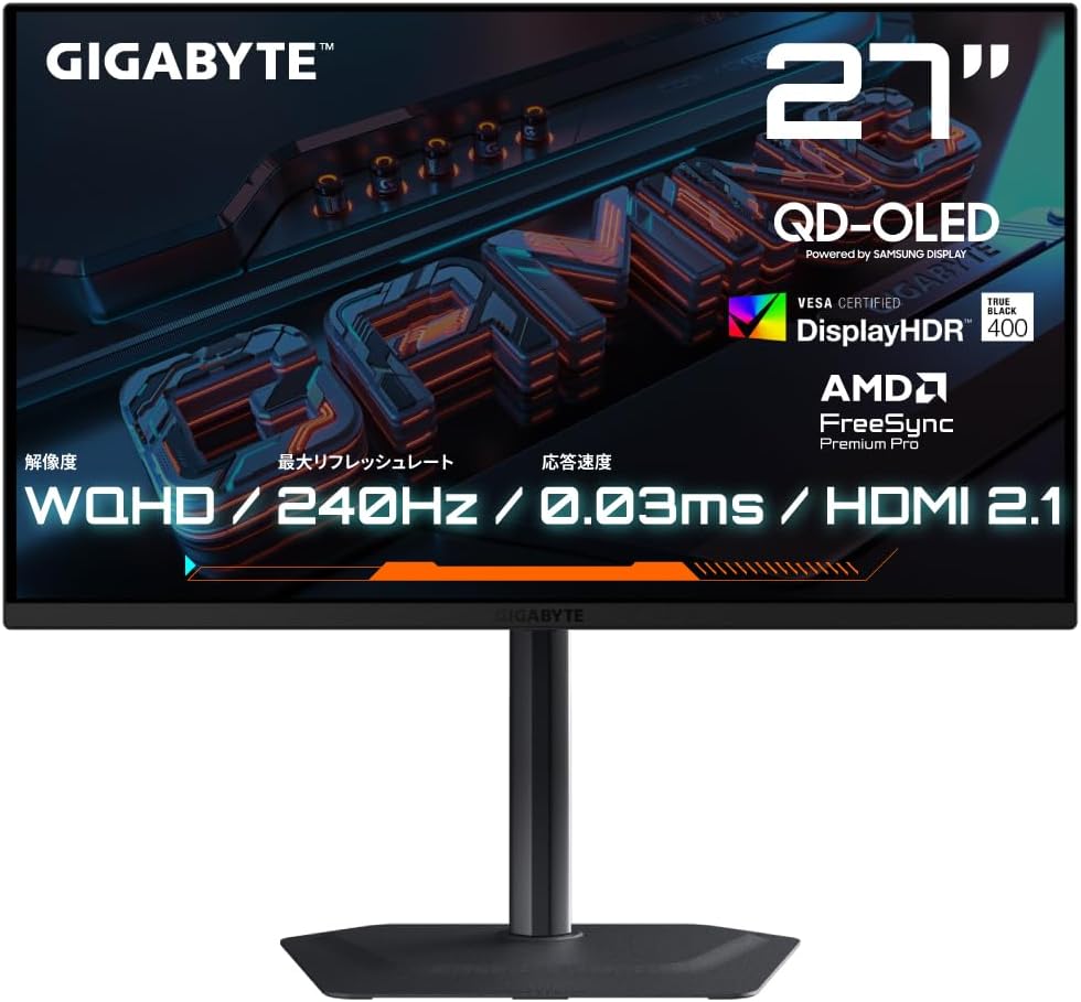 GIGABYTE MO27Q2 27インチ QHD 2560 x 1440 OLED 240Hz・0.03ms ゲーミング 液晶モニ