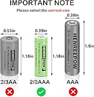 Vista 3 de Henreepow Batería solar 2/3AAA, batería recargable de 2/3AAA 400mAh, batería recargable de baja autodescarga de 2/3AAA 1.2V, paquete de 4 para luces