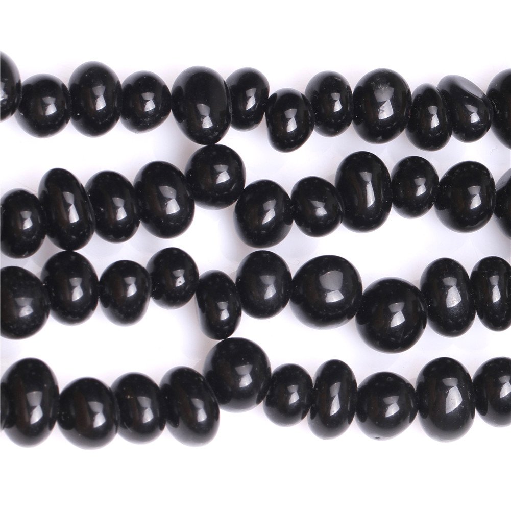 Sweet & Happy Girl's Store 8-10x12-14mm Potato Shape Gemstone Black Agate Beads Strand 15 Inch Jewellery Making Beads - Image 3