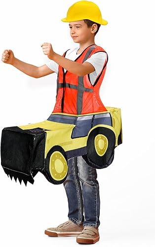 Miniatura 3 de Hicarer Disfraz infantil de 2 piezas de Halloween para trabajador de la construcción, excavador, con sombrero de construcción, disfraz de excavadora