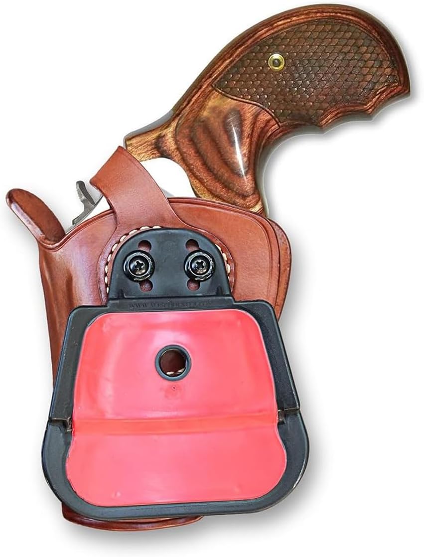 Masc OWB Leather Paddle Revolver Holster with Retention Strap, Fits PC Mod 686 Plus .357 Mag 7-Shot Unfluted Cyl 2.5-inch. Right-Hand Draw, Brown Color #8489#