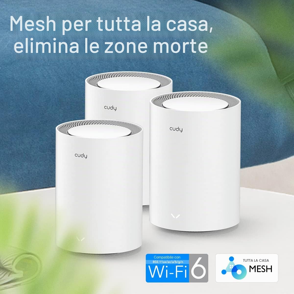 Cudy M1800 3-Confezione AX1800 WiFi 6 Mesh Router, Sistema WiFi Mesh, Router/Extender VPN Gigabit 5G, Controllo Genitori