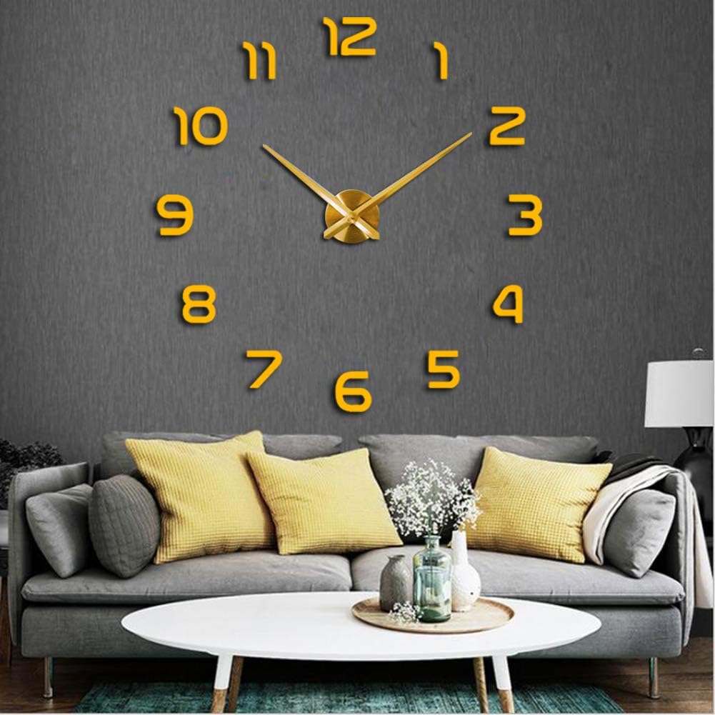 LOZMOM Frameless 3D DIY Wall Clocks Mirror Surface Decorative Clock Large Mute Wall Stickers for Living Room Bedroom Home Decorations (Gold)