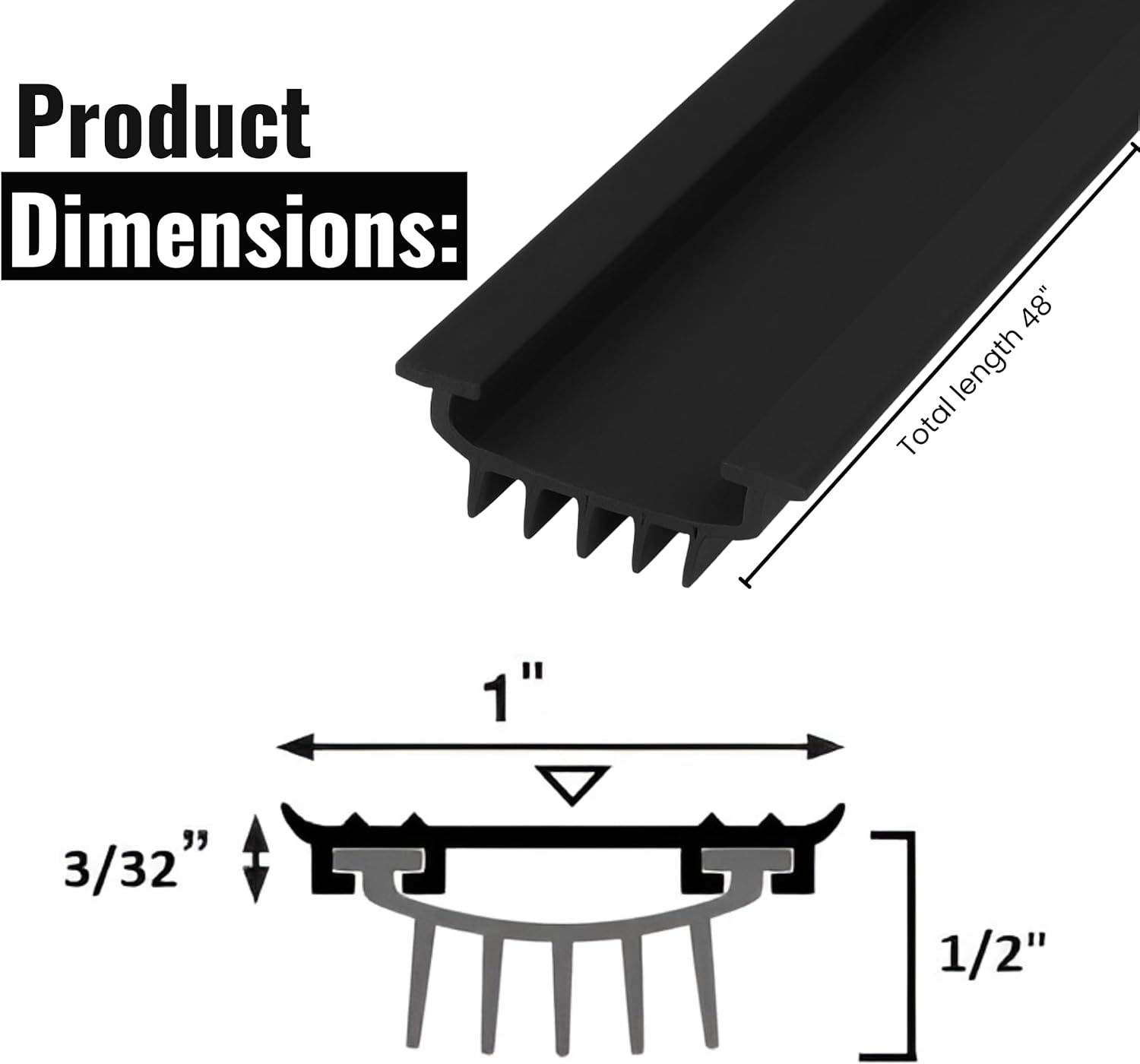 CBW KC Hardware U Shaped Rubber Door Bottom Sweep| Weather Stripping Door Seal Bottom for Front Door Bottom| Under Door Seal for Exterior Doors| Black- 48 Inch (2)