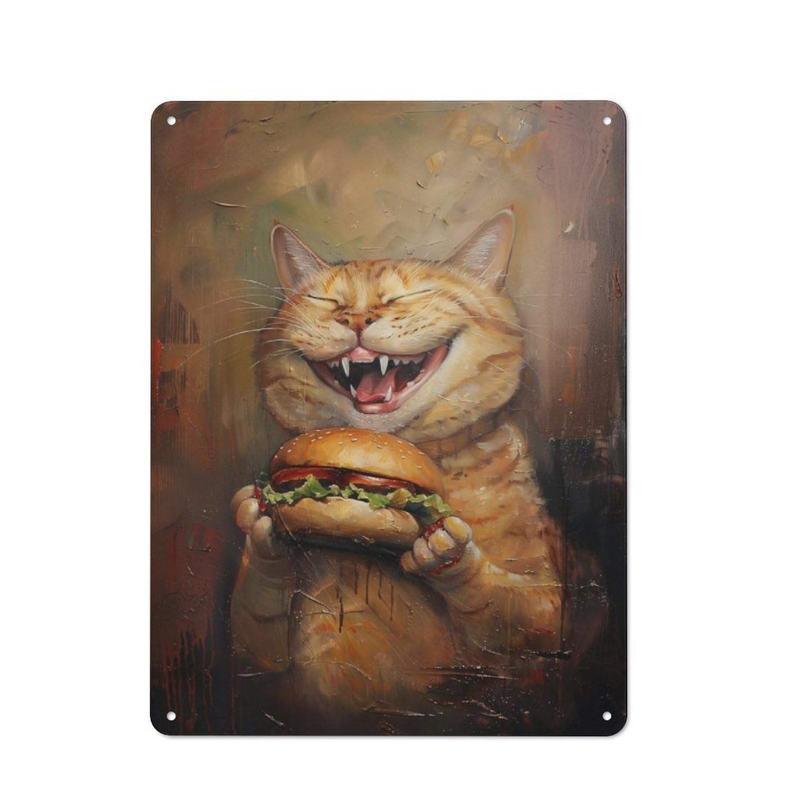 Junmoney Evil Cat Hamburger Food Retro Metal Wall Sign 40X30cm With For Home Bar Wall, A Housewarming Gift For Hosts Who Enjoy Retro Interiors