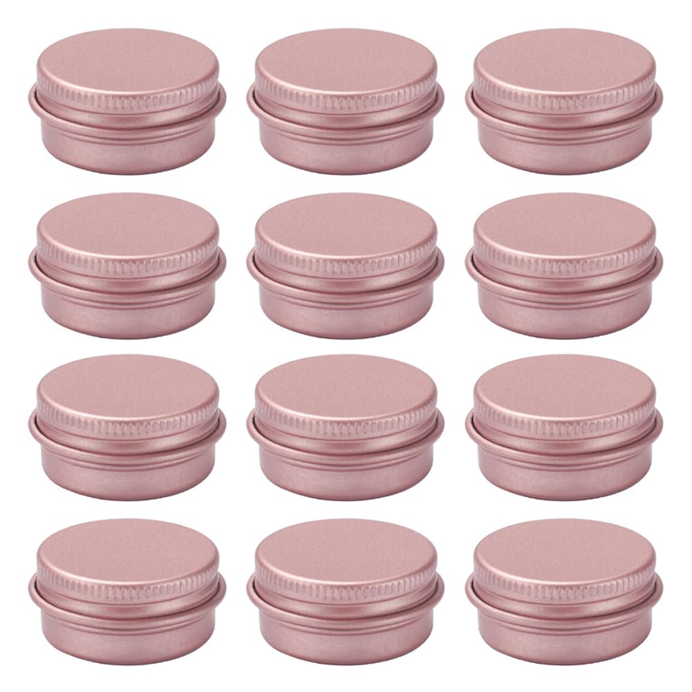 Quupystore Rose Goid 12Pcs 15Ml Aluminum Tin Jar With Screw Lid Empty Refillable Aluminum Round Tin Containers For Cosmetic Lip Balm Cream Rose Gold