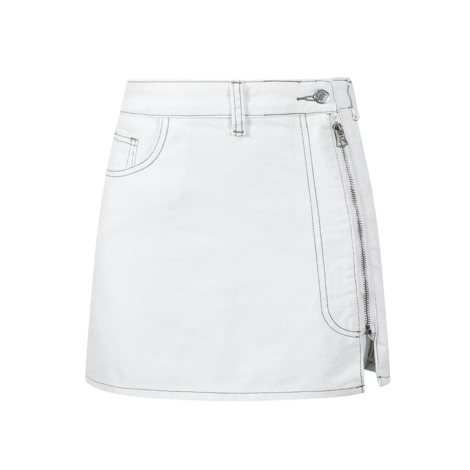 Jupe en jean lavé blanc taille haute avec fente sexy et short anti-exposition intégré