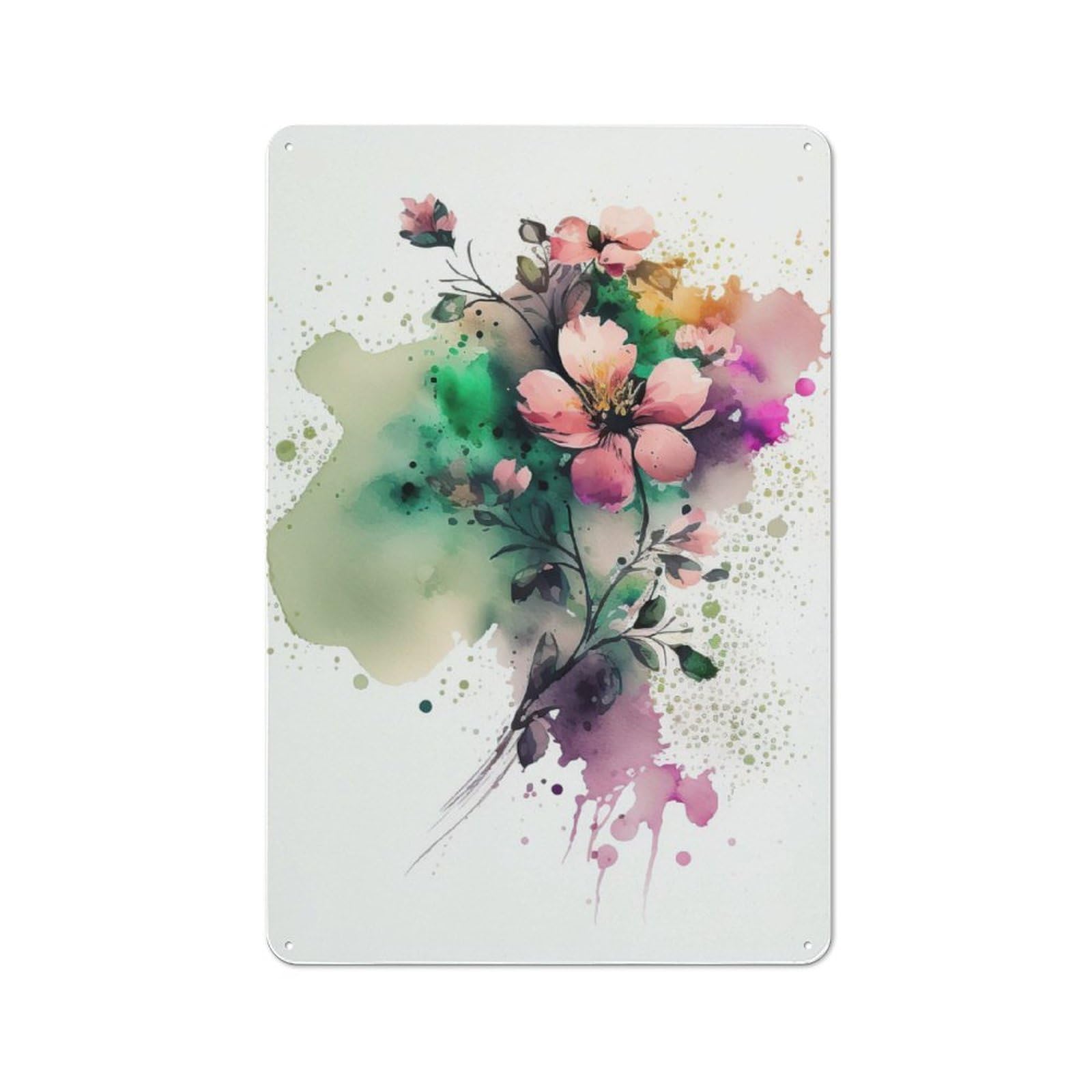 Junmoney Watercolor Flower For Lounge Or Reading Corner, Retro Metal Sign 30X20cm, For Metal Sign Collectors, For Garage And Workshop Walls