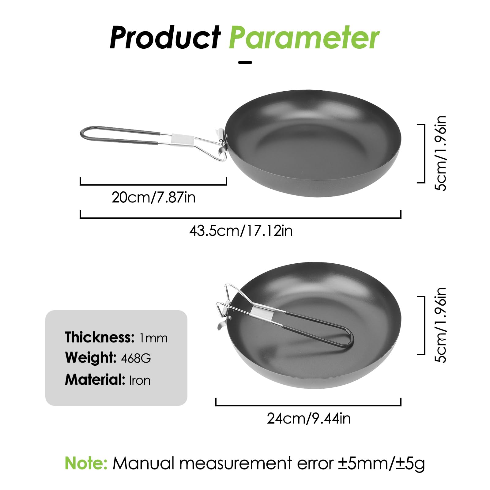 Sartén Antiadherente de 24 cm/9,5 Pulgadas con Mango Plegable, Parrilla Portátil para Barbacoa al Aire Libre, Sartén con Revestimiento Antiadherente, Utensilios de Cocina para Acampar