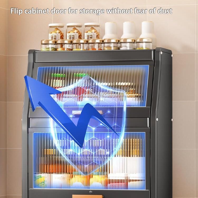 2-Tier Black Countertop Storage Cabinet with Acrylic Doors, Organizer & Spice Rack, Carbon Steel Pantry Shelf for Snacks & Cosmetics, Space-Saving Design (31 cm)