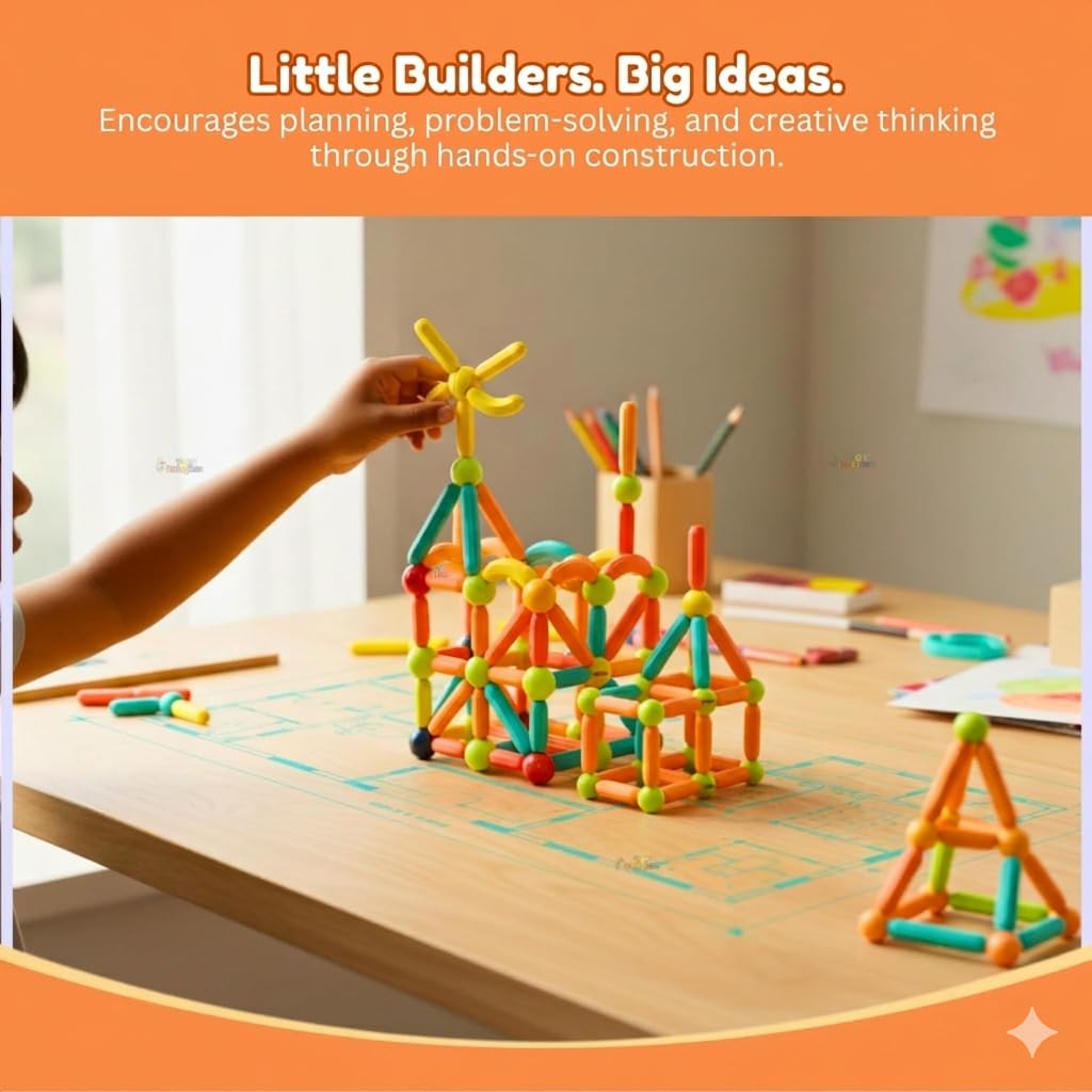 Magnetic Building Blocks Sticks and Balls Set, Construction STEM Building Toys for Kids 2–5 Years, Educational Blocks & Magnet Toys (128 Pcs) 1