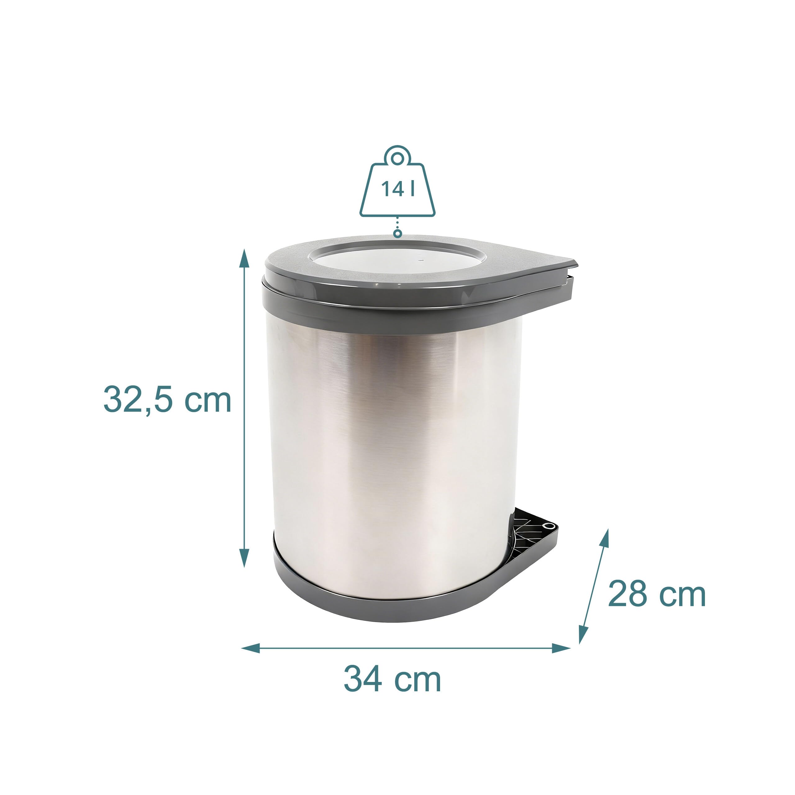 Relaxdays Cestino da Incasso 14 l, HxBxT 32,5x28x34 cm, Acciaio Inox, Secchio Interno, per Anta