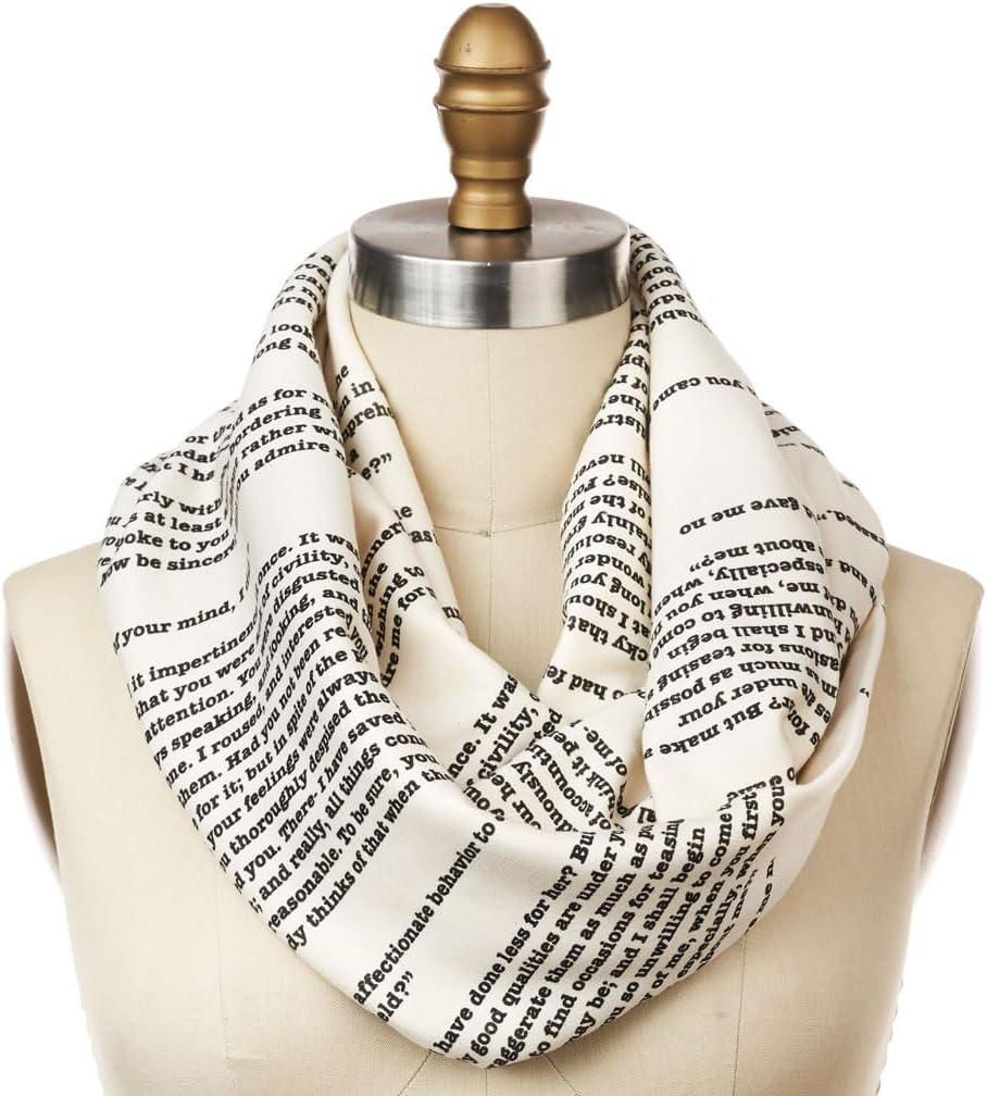 Pride & Prejudice Book Scarf – Handmade Cotton Jersey Knit Literary Scarfs for Women – Romantic Infinity Scarf with Classic Text – Perfect Gifts for Readers & Austen Fans