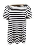 Women's Striped Button-Shoulder T-Shirt (M, Black)