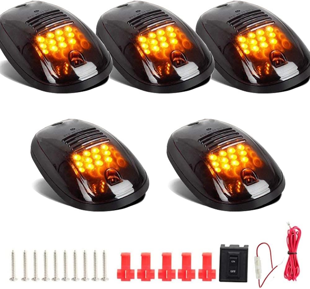 HHCSOP Cab Roof Marker Lights for 2003-2016 Dodge Ram 1500 2500 3500 Truck SUV, 12 LED Amber Top Light Clearance Running Lamp (Smoked Lens, 5 Pcs)