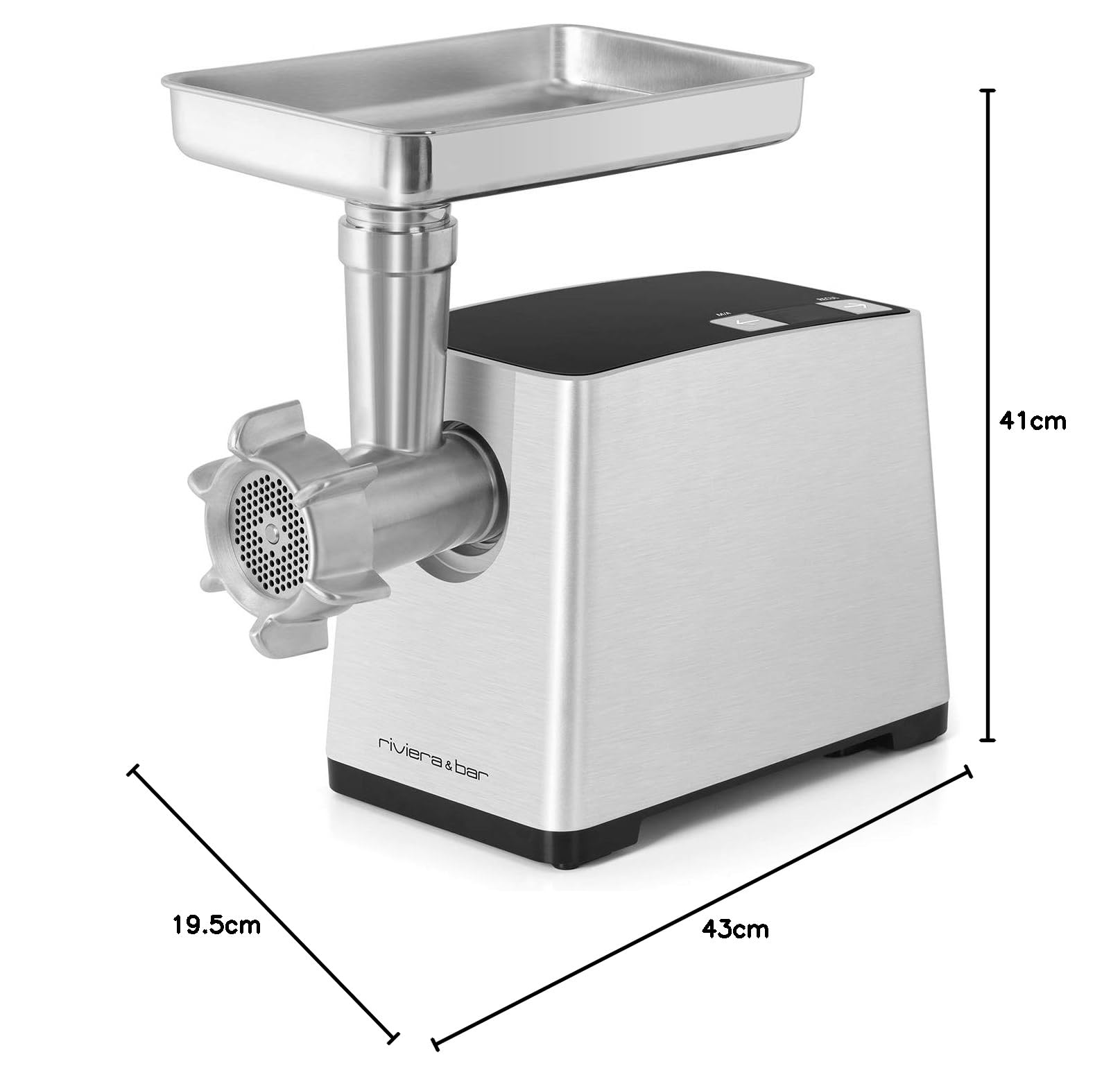 riviera&bar Robot Hachoir Multifonction - 2500W Inox - 2 Vitesses - Accessoires Inclus (3 Grilles, 4 Disques, Kit Saucisses et Kebbés) - Compatible Lave-Vaisselle - Sécurité Surcharge Moteur
