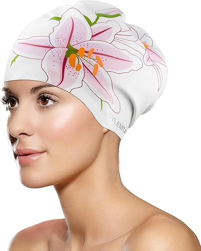 Miniatura 7 de SYLEMTAM Gorros de natación de silicona para cabello largo, impermeables, para mujeres adultas, cómodos gorros de natación aptos para cabello