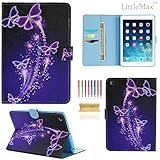 iPad Mini 3 Case,LittleMax(TM) Kickstand Faux Leather Case Smart [Auto Wake/Sleep] Wallet Case [Magnet Clasp] Flip Cover for iPad Mini 1/2/3 [Free Cleaning Cloth,Stylus Pen]-04 Purple Butterflies