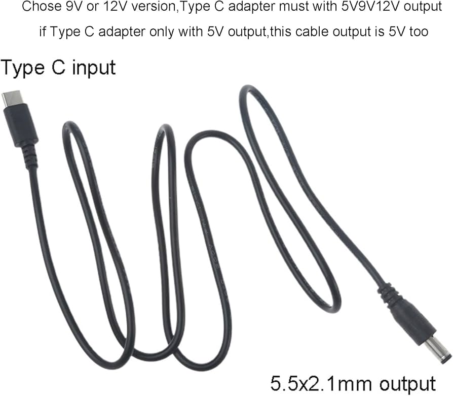 Cavo Di Ricarica USB-C Maschio A 5,5x2,1mm – 9V/12V/20V Per Fotocamere, Router, Luci LED E Stampanti, Lunghezza 100 Cm