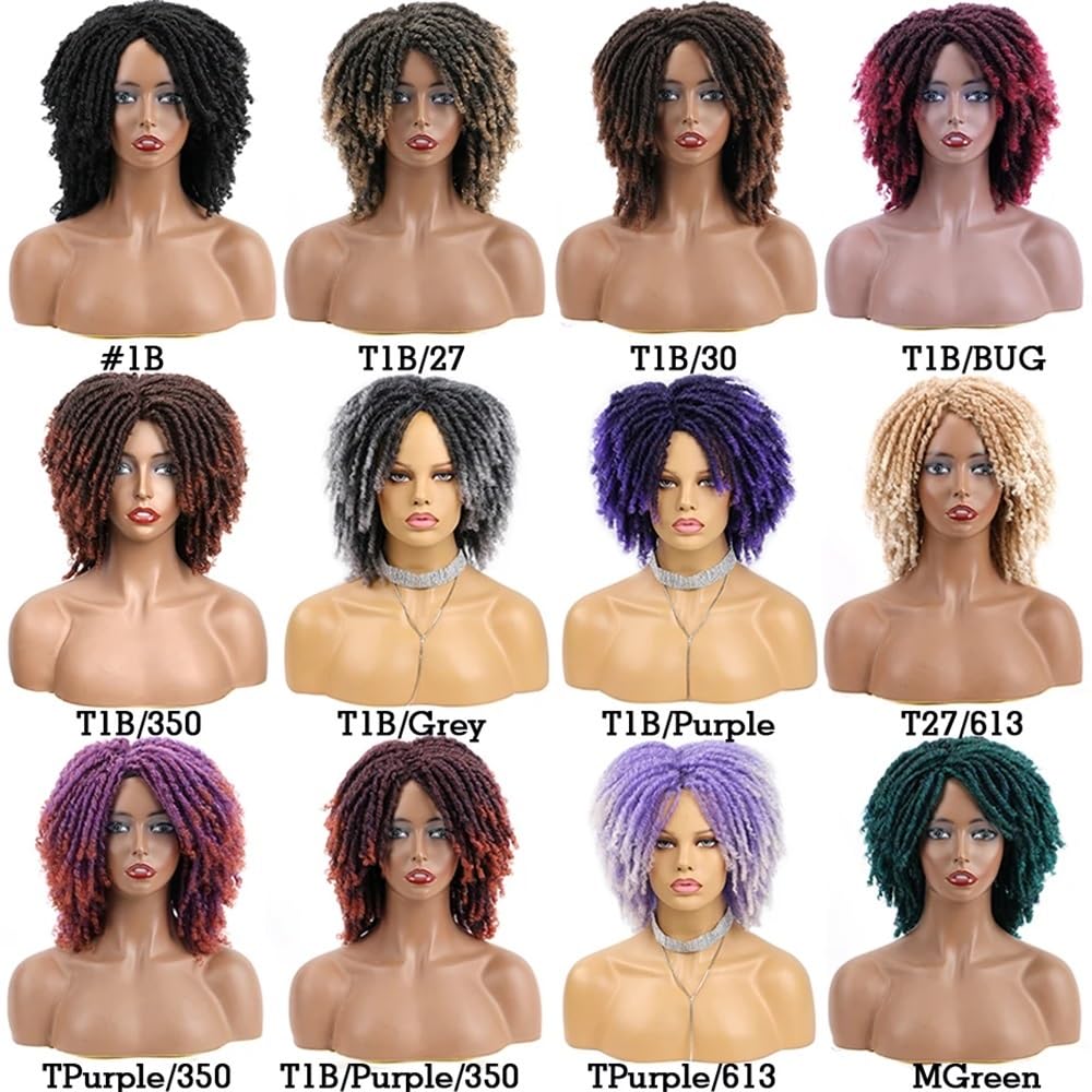 6" kurze Dreadlock-Perücken for schwarze Frauen, 150 Dichte, lockiges Kunsthaar for Halloween-Party-Perücke(T1B Purple 350)