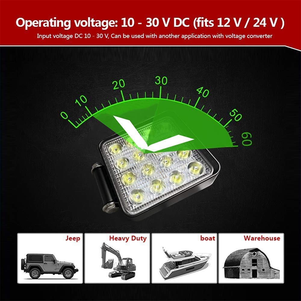 10 fari da lavoro a LED da 48 W, 12 V, 24 V, impermeabili, 6000 K, per trattore, camion, SUV, UTV, ATV