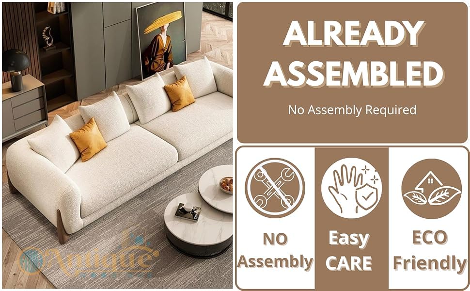 Image of Modern Sofa, Teddy Fabric, Chesterfield Style, Wooden Legs, for Living Room, Bedroom, Hallways (Customize)