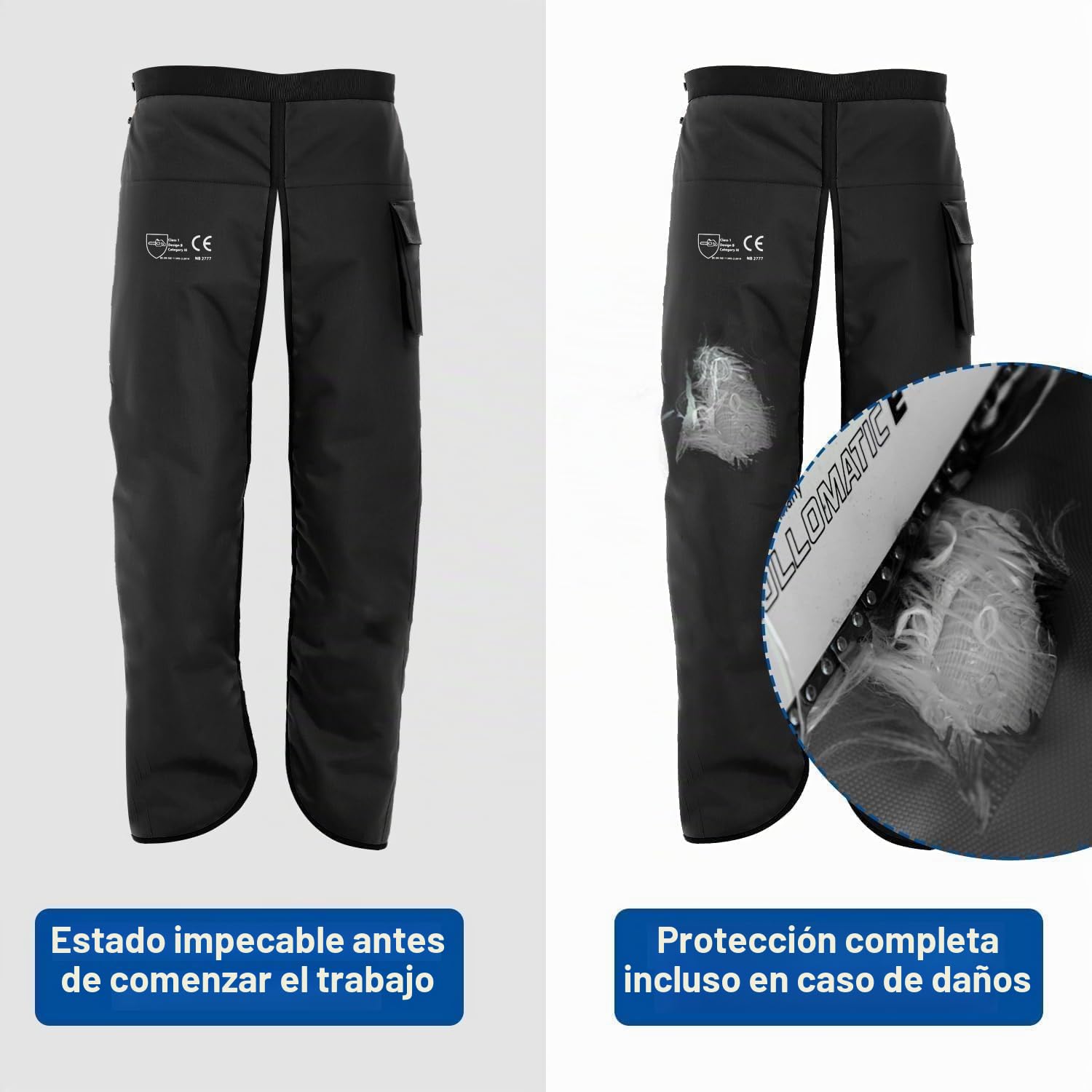 Leggins universales de seguridad para motosierra, 8 capas, ajustables, pantalones de seguridad, protección forestal, solo protección frontal