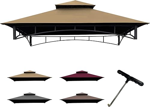 CoastShade Gazebo de barbacoa de 8 x 5 pulgadas, doble nivel, techo de repuesto para techo de barbacoa al aire libre (caqui)