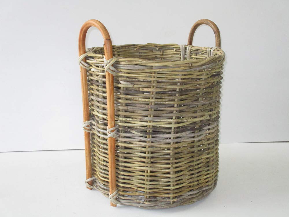 Cesto Vimini Porta CM 35X38 H con Manici 45 Legna in ROBUSTISSIMO GIUNCO con Manici di Canna Diametro Cesto per Camino E Pellet