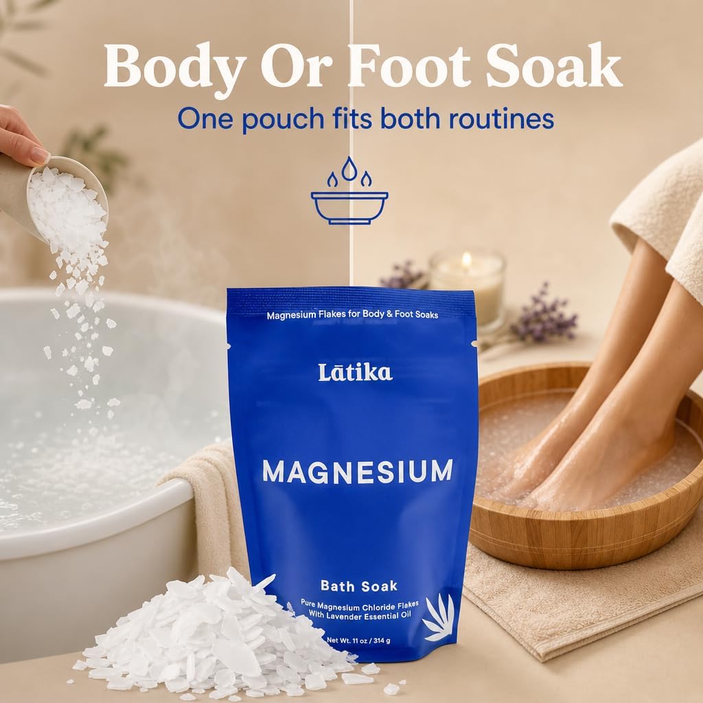 Latika Beauty Magnesium Bath Soak – 3-Pack | Lavender Magnesium Chloride Soak for Muscle Recovery & Relaxation | Post-Workout Bath Salts for Stress Relief & Better Sleep | Vegan, Made in Texas