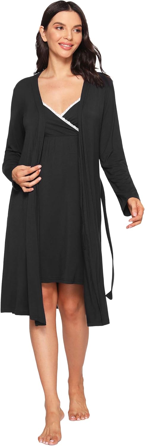 Latuza Women's Viscose Nursing Nightgown and Robe Set - Image 2