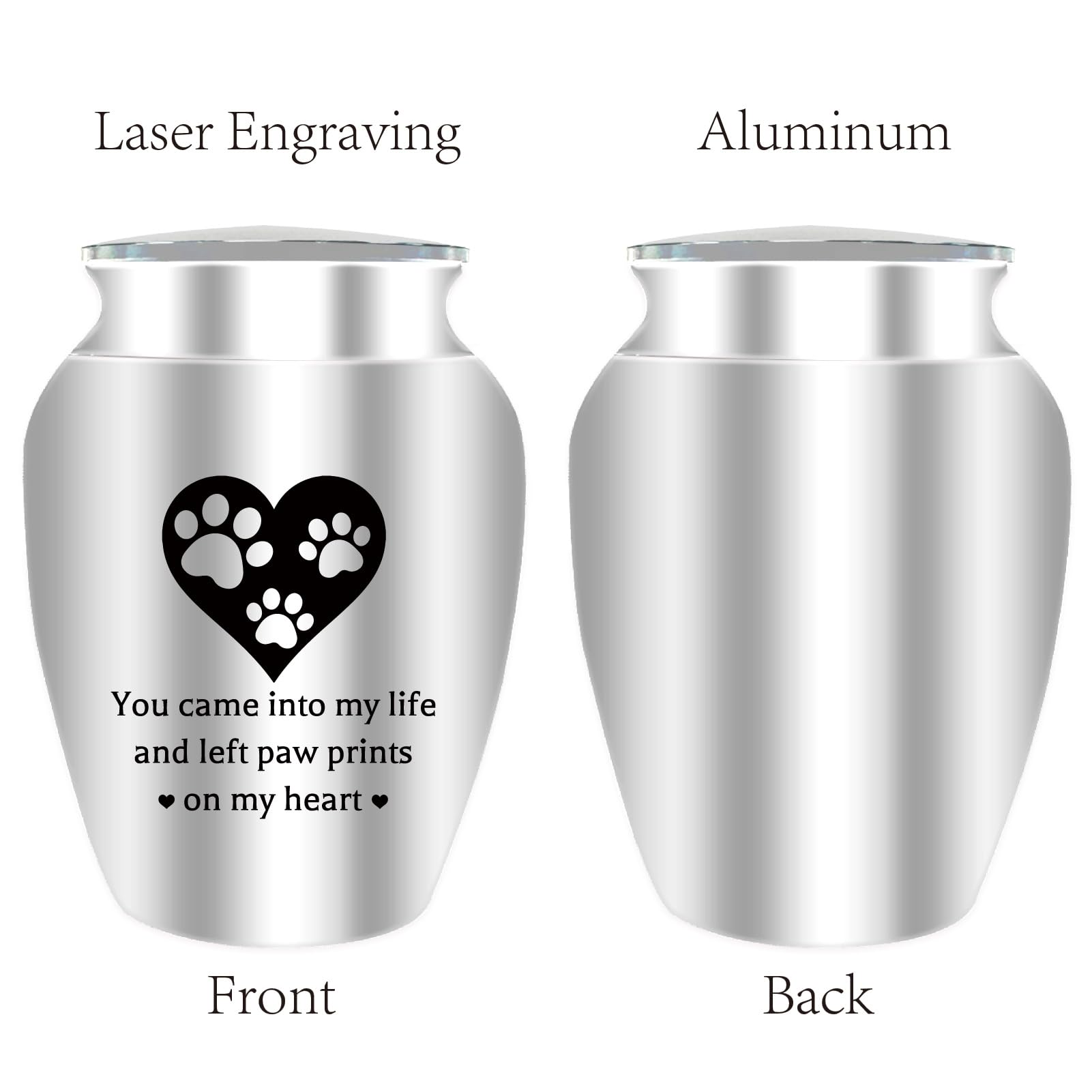 CREATCABIN Small Urn for Ashes Mini Urn for Ashes Pet Ashes Keepsake Aluminum Ashes Holder Funeral Cremation Engraved Word with Velvet Bag Memorial Gift for Mom Dad Family 2.6x1.8 Inch Dog Paw - Image 3