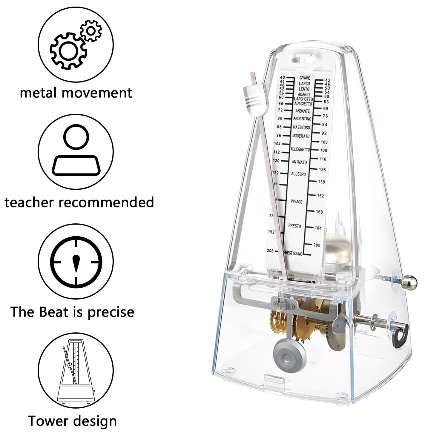 Metrónomo mecánico, metrónomo universal, metrónomo transparente para piano, guitarra, guzheng, violín, batería, silbato, máquina rítmica para música