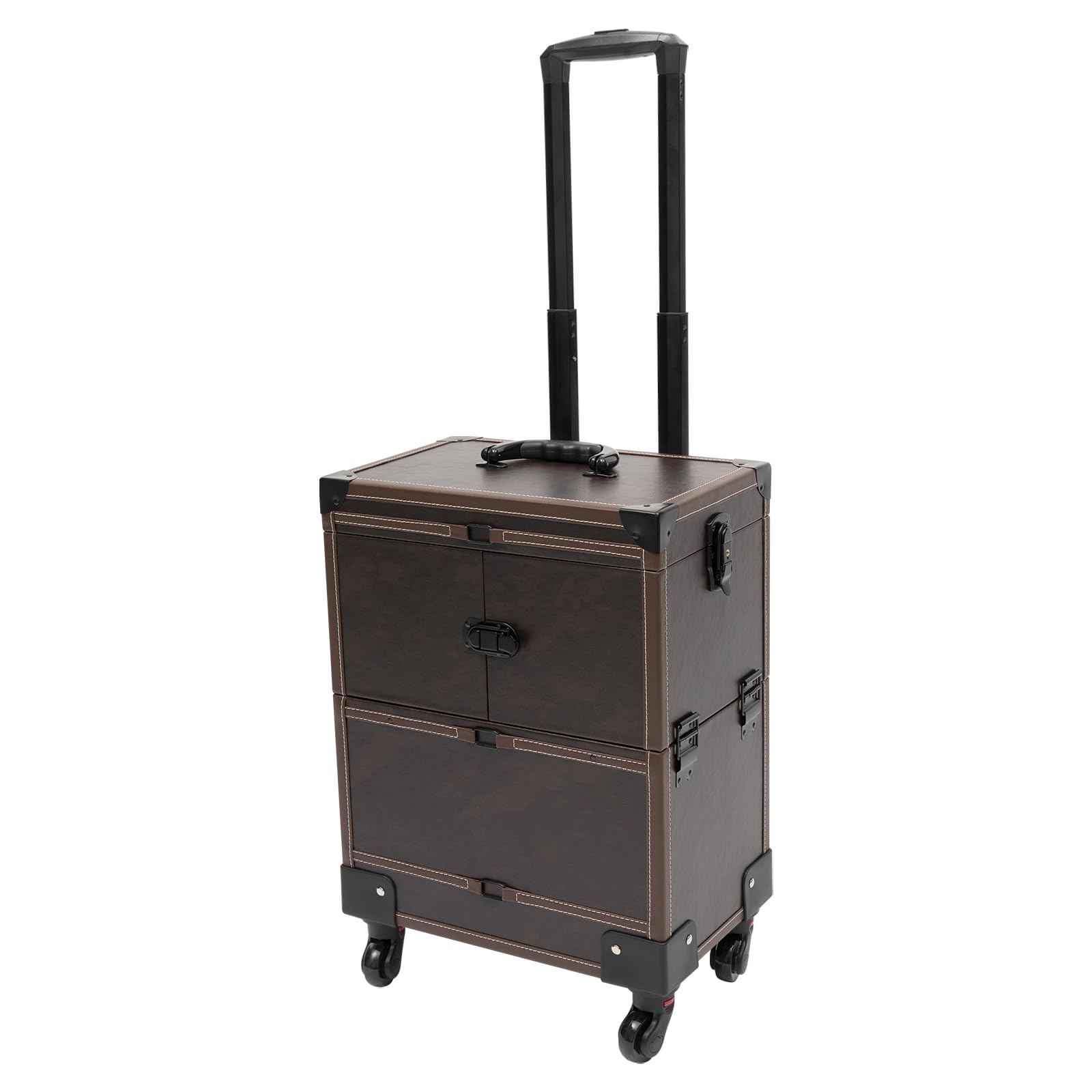Kosmetikkoffer Trolley - Kosmetikkoffer mit Spiegel 37x24.3x101cm Make up Koffer Schminkkoffer mit Rollen Friseurkoffer für Reisen, Geschenkidee (Dunkelbraun)
