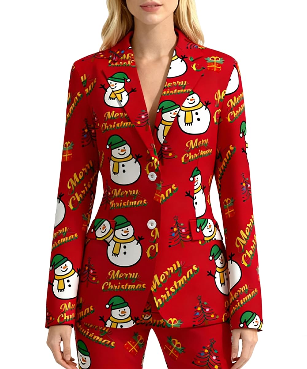 Merry Christmas Pajama Suit for Women 2 Piece Santa Outfits Printed Snowmen Causal Pant Suit Xmas Party Lounge