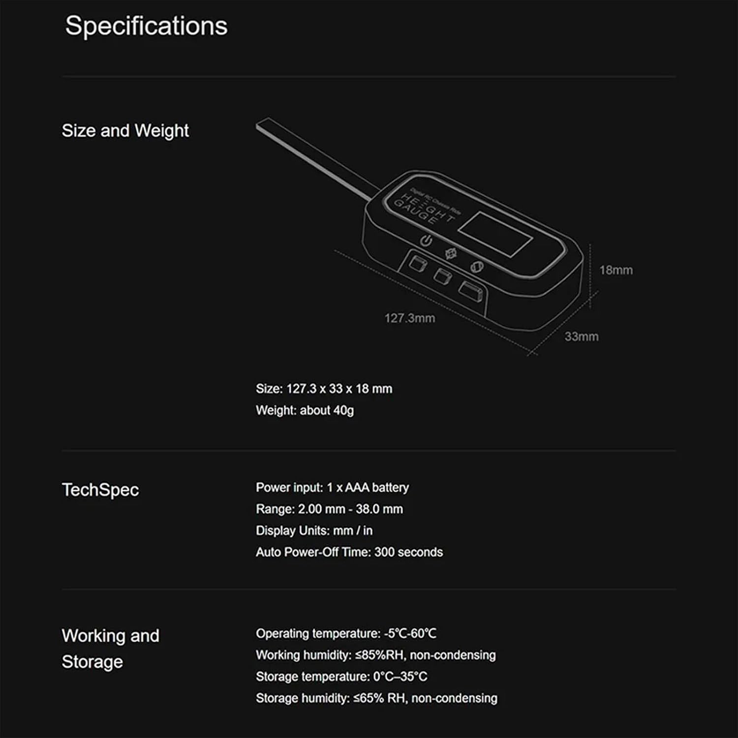 Calibration Tool ABS Digital Height Gauge for Toy Models 0.1Mm Accuracy 2Mm to 38Mm Ranges Easy to Use Toy Ride Height Gauge Digital