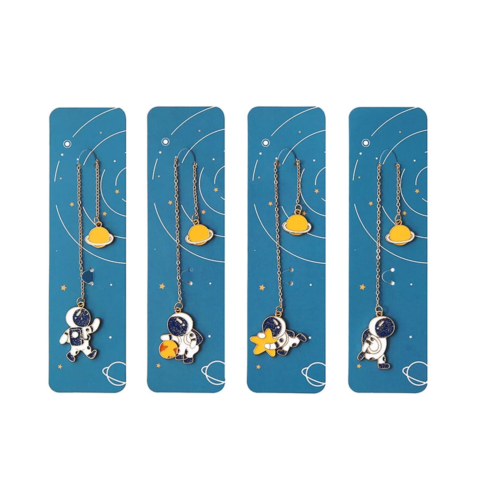 Personalizzazione dei segnalibri, Segnalibro in metallo con ciondolo, motivo: balena blu e astronauta, confezione da 4(Astronaut)