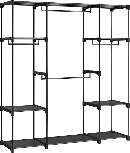 SONGMICS Clothes Wardrobe, Clothes Rack, Portable Closet, 43 x 151 x 166 cm, 4 Hanging Sections, with Compartments, Large Capacity, for Bedroom, Living Room, Laundry Room, Black RYG036B02